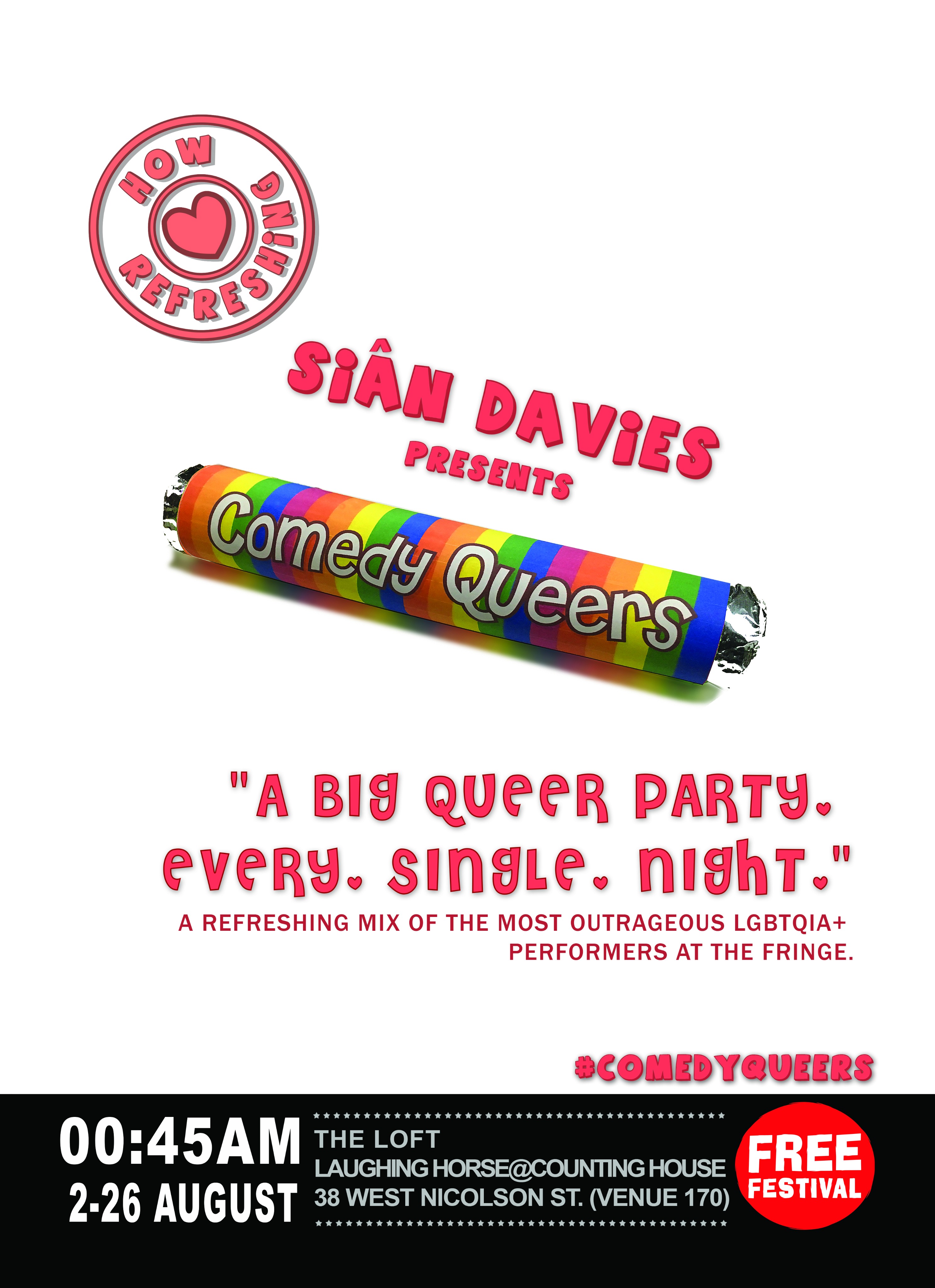 The poster for Comedy Queers / Free Festival