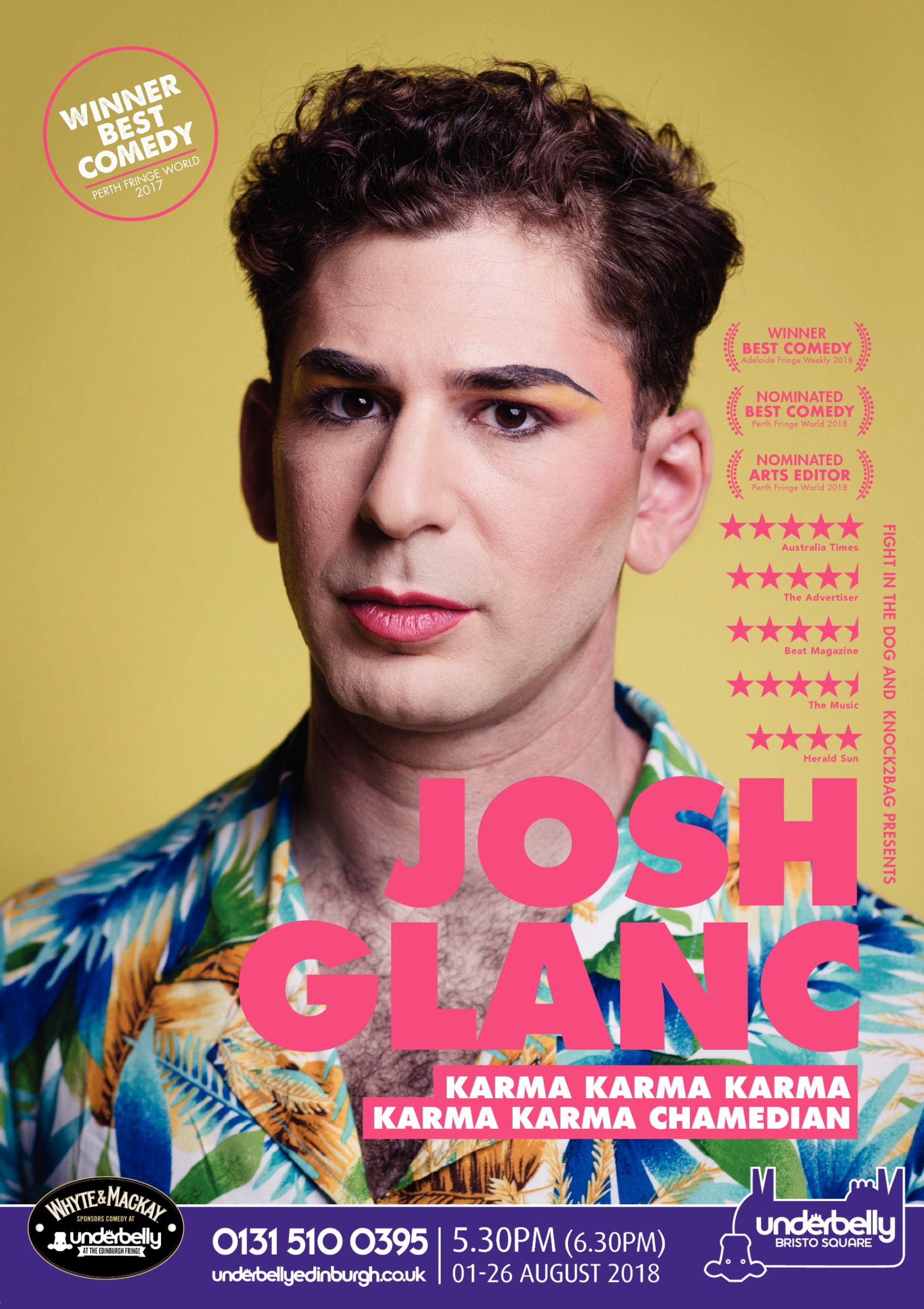 The poster for Josh Glanc: Karma Karma Karma Karma Karma Chamedian