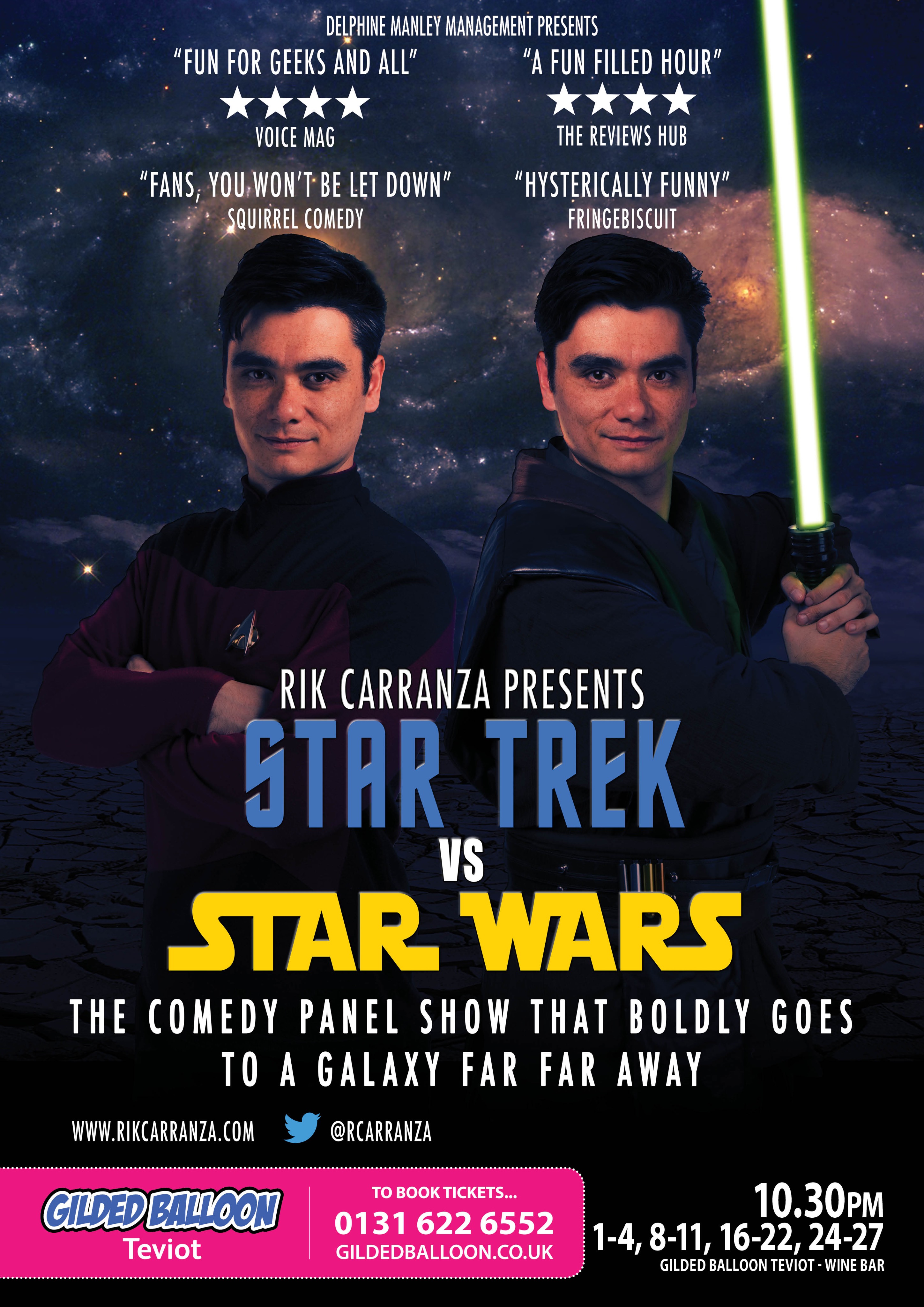 The poster for Rik Carranza presents: Star Trek vs Star Wars