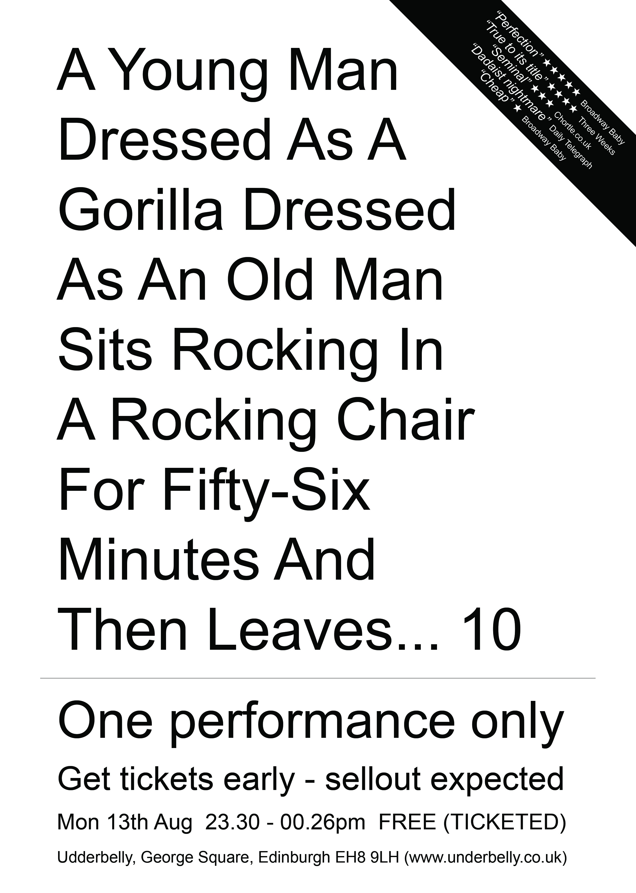 The poster for A Young Man Dressed As A Gorilla Dressed As An Old Man Sits Rocking In A Rocking Chair For Fifty-six Minutes And Then Leaves...10