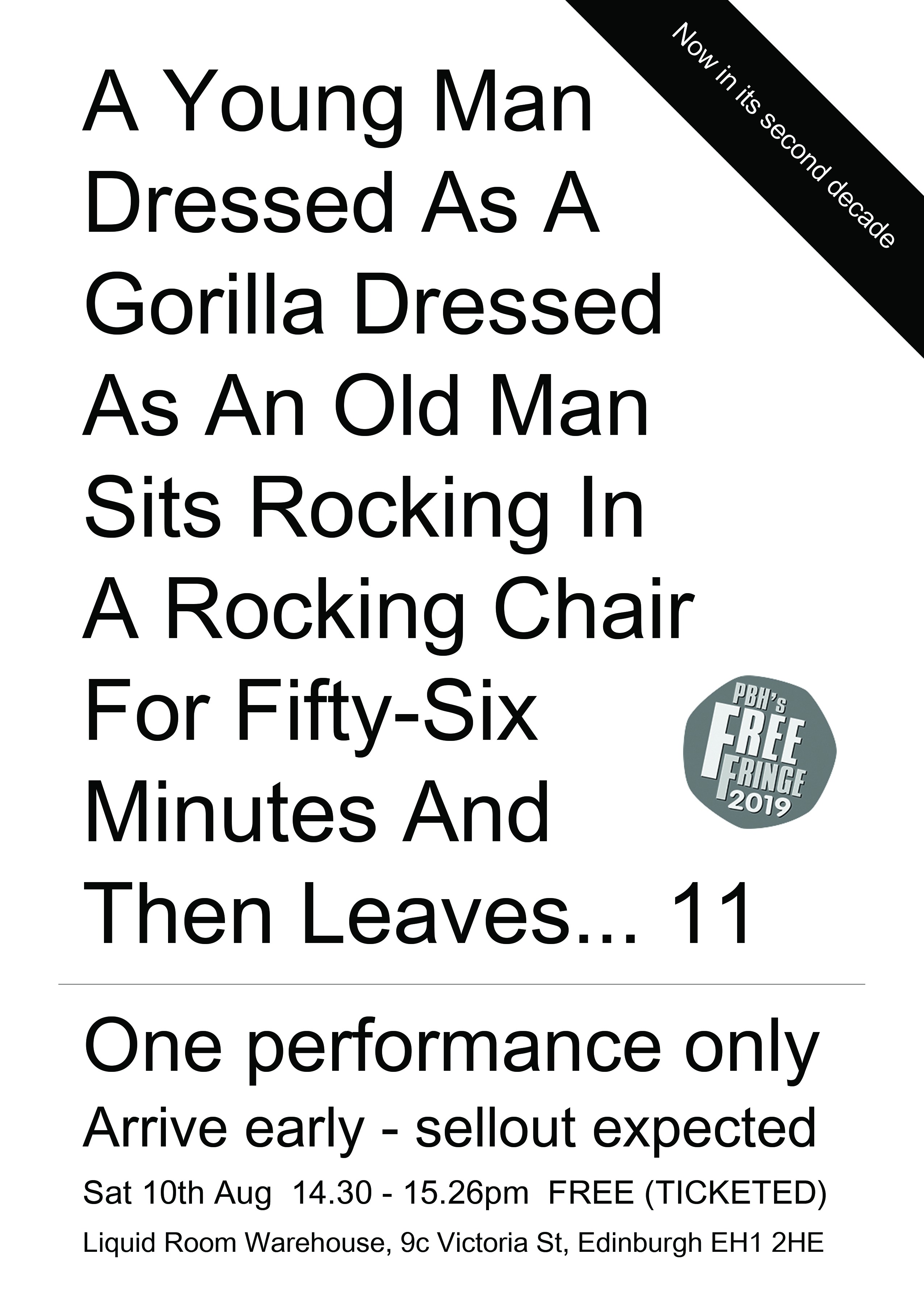 The poster for A Young Man Dressed As A Gorilla Dressed As An Old Man Sits Rocking In A Rocking Chair For 56 Minutes And Then Leaves... 11
