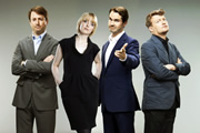 10 O'Clock Live. Image shows from L to R: David Mitchell, Lauren Laverne, Jimmy Carr, Charlie Brooker. Copyright: Zeppotron