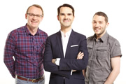 8 Out Of 10 Cats. Image shows from L to R: Sean Lock, Jimmy Carr, Jon Richardson. Copyright: Zeppotron