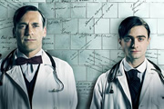 A Young Doctor's Notebook. Image shows from L to R: Older Doctor (Jon Hamm), Young Doctor (Daniel Radcliffe). Copyright: Big Talk Productions