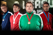 A League Of Their Own. Image shows from L to R: Andrew Flintoff, John Bishop, James Corden, Jamie Redknapp. Copyright: CPL Productions