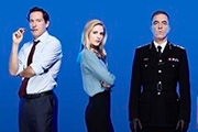 Babylon. Image shows from L to R: Finn (Bertie Carvel), Liz Garvey (Brit Marling), Richard Miller (James Nesbitt). Copyright: Nightjack