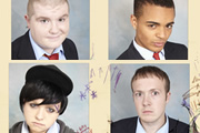 Bad Education. Image shows from L to R: Joe (Ethan Lawrence), Rem Dogg (Jack Binstead), Stephen (Layton Williams), Grayson (Jack Bence). Copyright: Tiger Aspect Productions