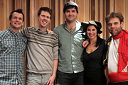 The Barber Of Shavingham. Image shows from L to R: Trevor Sorbet (Tom Sadler), Rod Barnet (Pete Sorel-Cameron), Farmer Matty (Will Kenning), Vicky Barnet (Lara Stubbs), Esteve the Matador (Rob Castell). Copyright: BBC