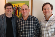 What Are You Laughing At? - The British Comedy Podcast. Episode 11. Image shows from L to R: Andrew Ellard, Dave Cohen, James Cary