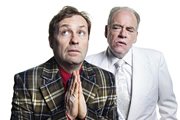 The Best Laid Plans. Image shows from L to R: Smallbone (Ardal O'Hanlon), God (Geoffrey McGivern). Copyright: Lucky Giant