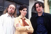 Black Books. Image shows from L to R: Manny Bianco (Bill Bailey), Fran Katzenjammer (Tamsin Greig), Bernard Black (Dylan Moran). Copyright: Assembly Film And Television