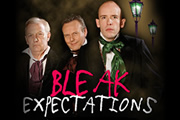 Bleak Expectations. Image shows from L to R: Grimpunch (Geoffrey Whitehead), Mr Gently Benevolent (Anthony Head), Young Pip (Tom Allen). Copyright: BBC