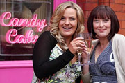 Candy Cabs. Image shows from L to R: Jackie O'Sullivan (Jo Joyner), Elaine Partridge (Lisa Millett). Copyright: Splash Media