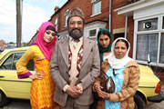 Citizen Khan. Image shows from L to R: Alia (Bhavna Limbachia), Mr Khan (Adil Ray), Shazia (Maya Sondhi), Mrs Khan (Shobu Kapoor). Copyright: BBC