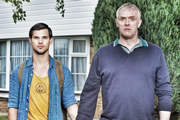 Cuckoo. Image shows from L to R: Dale (Taylor Lautner), Ken (Greg Davies). Copyright: Roughcut Television