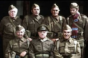 Dad's Army. Image shows from L to R: Private Godfrey (Arnold Ridley), Lance Corporal Jones (Clive Dunn), Private Walker (James Beck), Captain Mainwaring (Arthur Lowe), Private Frazer (John Laurie), Sergeant Wilson (John Le Mesurier), Private Pike (Ian Lavender). Copyright: BBC