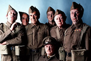 Dad's Army. Image shows from L to R: Pte. Walker (James Beck), Pte. Frazer (John Laurie), Sgt. Wilson (John Le Mesurier), Capt. Mainwaring (Arthur Lowe), Pte. Pike (Ian Lavender), Pte. Godfrey (Arnold Ridley), L/Cpl. Jones (Clive Dunn)