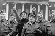 Dad's Army. Image shows from L to R: Lance Corporal Jones (Clive Dunn), Private Godfrey (Arnold Ridley), ARP Warden Hodges (Bill Pertwee), Captain Mainwaring (Arthur Lowe), Private Frazer (John Laurie), Sergeant Wilson (John Le Mesurier). Copyright: BBC