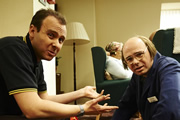 Derek. Image shows from L to R: Geoff (Colin Hoult), Dougie (Karl Pilkington). Copyright: Derek Productions