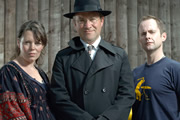 Dirk Gently's Holistic Detective Agency. Image shows from L to R: Janice Pearce (Olivia Colman), Dirk Gently (Harry Enfield), Richard MacDuff (Billy Boyd). Copyright: Above The Title Productions