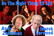 Do The Right Thing - Series 2, Episode 2. Image shows from L to R: Michael Legge, Andy Zaltzman, Danielle Ward, Marek Larwood, Margaret Cabourn-Smith