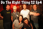 Do The Right Thing - Series 2, Episode 4. Image shows from L to R: Michael Legge, Jenny Eclair, Danielle Ward, John Finnemore, Margaret Cabourn-Smith, Stevyn Colgan