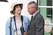 Doc Martin. Image shows from L to R: Beth Traywick (Sigourney Weaver), Dr Martin Ellingham (Martin Clunes). Copyright: Buffalo Pictures / Homerun Productions