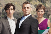 Episodes. Image shows from L to R: Sean Lincoln (Stephen Mangan), Matt LeBlanc (Matt LeBlanc), Beverly Lincoln (Tamsin Greig). Copyright: Hat Trick Productions / BBC