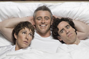 Episodes. Image shows from L to R: Beverly Lincoln (Tamsin Greig), Matt LeBlanc (Matt LeBlanc), Sean Lincoln (Stephen Mangan). Copyright: Hat Trick Productions / BBC