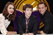 Fake Reaction. Image shows from L to R: Ellie Taylor, Matt Edmondson, Joe Swash. Copyright: STV Productions