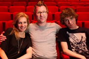 Father Figure. Image shows from L to R: Elaine Whyte (Lucy Montgomery), Tom Whyte (Jason Byrne), Dylan Whyte (Dominic Applewhite). Copyright: BBC