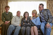 Fishbowl. Image shows from L to R: Vincent (Edward Ashley), Phil (Mark Benton), Hattie (Katherine Rose Morley), Ramona (Sally Lindsay), Les (Michael Smiley). Copyright: Bwark Productions