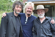 Good Omens. Image shows from L to R: Neil Gaiman, Dirk Maggs, Terry Pratchett. Copyright: BBC