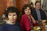 Grandma's House. Image shows from L to R: Simon (Simon Amstell), Tanya (Rebecca Front), Clive (James Smith). Copyright: Tiger Aspect Productions