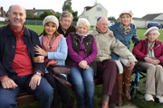 Boomers. Image shows from L to R: John (Russ Abbot), Maureen (Stephanie Beacham), Alan (Philip Jackson), Joyce (Alison Steadman), Trevor (James Smith), Carol (Paula Wilcox), Joan (June Whitfield). Copyright: Hat Trick Productions