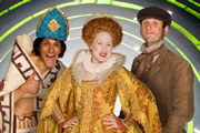 Horrible Histories. Image shows from L to R: Mathew Baynton, Martha Howe-Douglas, Laurence Rickard. Copyright: Lion Television / Citrus Television