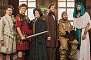 Horrible Histories. Image shows from L to R: Laurence Rickard, Ben Willbond, Martha Howe-Douglas, Mathew Baynton, Jim Howick, Simon Farnaby. Copyright: Lion Television / Citrus Television