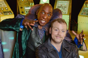Hounded. Image shows from L to R: Dr Muhahahaha (Colin McFarlane), Rufus (Rufus Hound). Copyright: BBC