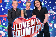 I Love My Country. Image shows from L to R: Frank Skinner, Gabby Logan, Micky Flanagan. Copyright: Avalon Television / Talpa