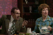 I Tell You It's Burt Reynolds. Image shows from L to R: Uncle Jim (Leonard Rossiter), Joyce (Gillian Raine). Copyright: Yorkshire Television