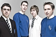 The Inbetweeners. Image shows from L to R: Will Mackenzie (Simon Bird), Neil Sutherland (Blake Harrison), Jay Cartwright (James Buckley), Simon Cooper (Joe Thomas). Copyright: Bwark Productions