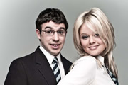 The Inbetweeners. Image shows from L to R: Will Mackenzie (Simon Bird), Charlotte Hinchcliffe (Emily Atack). Copyright: Bwark Productions