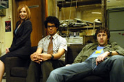 The IT Crowd. Image shows from L to R: Jen (Katherine Parkinson), Moss (Richard Ayoade), Roy (Chris O'Dowd). Copyright: TalkbackThames
