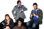 The IT Crowd. Image shows from L to R: Jen (Katherine Parkinson), Douglas Reynholm (Matt Berry), Moss (Richard Ayoade), Roy (Chris O'Dowd). Copyright: TalkbackThames