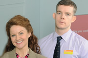 The Job Lot. Image shows from L to R: Trish (Sarah Hadland), Karl (Russell Tovey). Copyright: Big Talk Productions