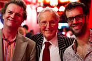 Just A Minute. Image shows from L to R: Paul Merton, Nicholas Parsons, Marcus Brigstocke. Copyright: BBC