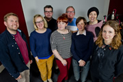 Legend Of The Holyrood Vampires. Image shows from L to R: Hughie Strang (Greg McHugh), Grafin Von Schwartzbergen (Gabriel Quigley), Professor Knox (Steven McNicoll), Bella (Sally Reid), Mysterious Gentleman (Ford Kiernan), Alison Kennedy, Madame MacLaverty (Karen Dunbar), Victoria Van Helsing (Cariad Lloyd). Copyright: The Comedy Unit