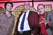 Live At The Apollo. Image shows from L to R: Chris Addison, Al Murray, Tim Vine. Copyright: Open Mike Productions