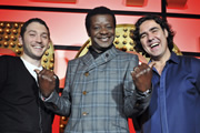 Live At The Apollo. Image shows from L to R: Jon Richardson, Stephen K Amos, Micky Flanagan. Copyright: Open Mike Productions