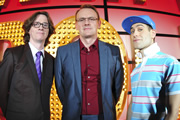 Live At The Apollo. Image shows from L to R: Ed Byrne, Sean Lock, Simon Brodkin. Copyright: Open Mike Productions